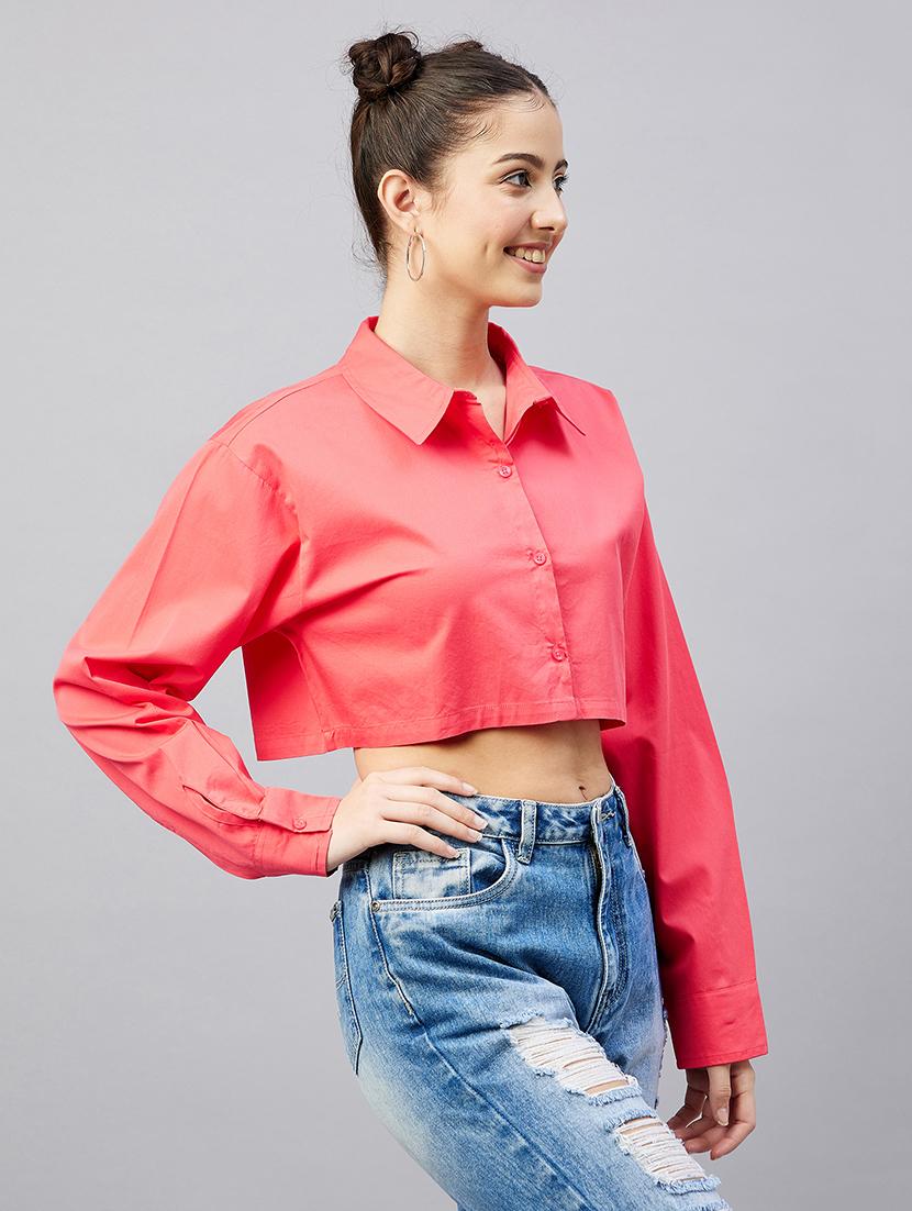 full sleeve solid crop shirt - 18529544 - Zoom Image - 0