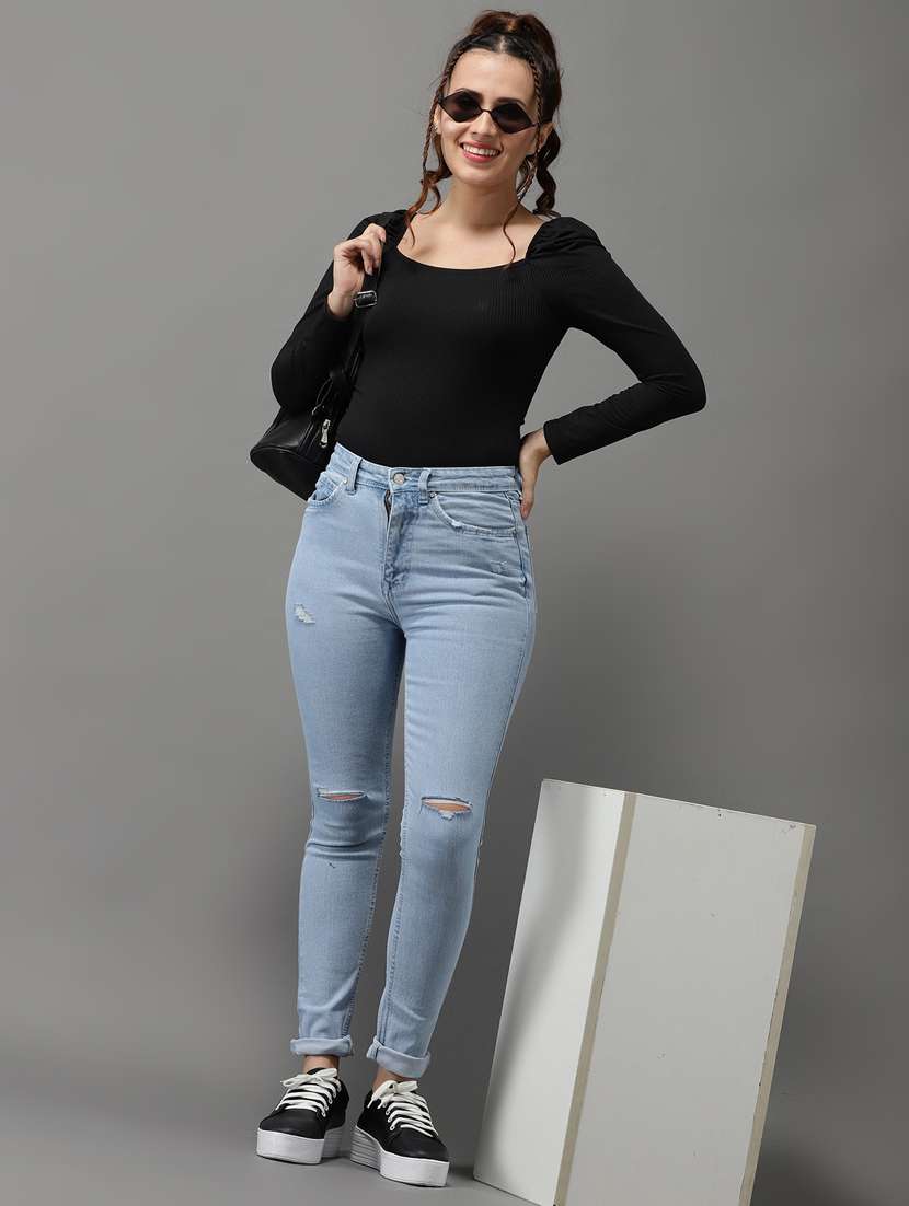 women's slash knee slim fit jeans - 18531075 - Standard Image - 4