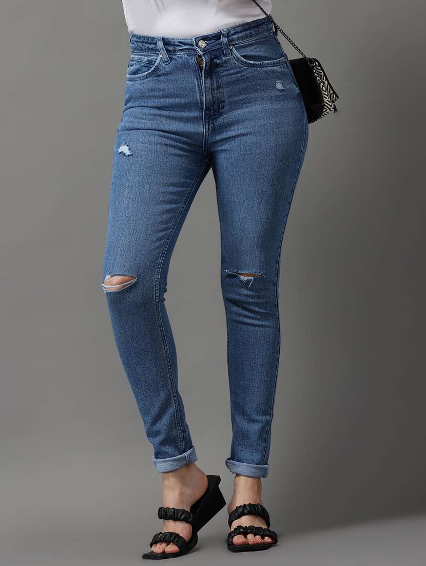 women's slash knee slim fit jeans - 18531076 -  Standard Image - 1