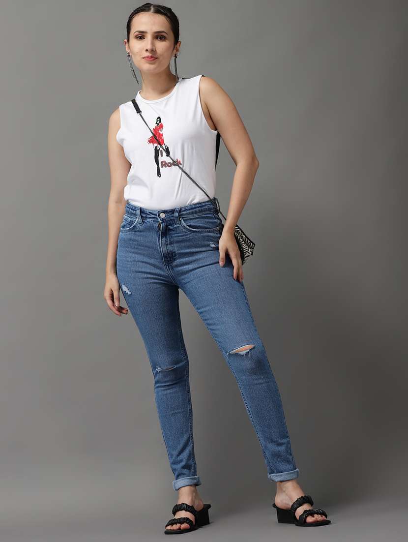 women's slash knee slim fit jeans - 18531076 -  Standard Image - 4