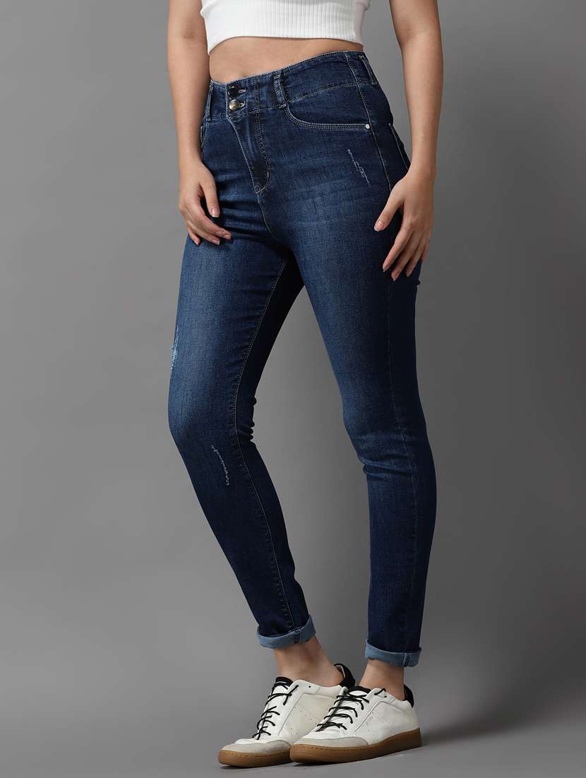 solid distressed high rise denim jeans - 18531099 -  Standard Image - 1