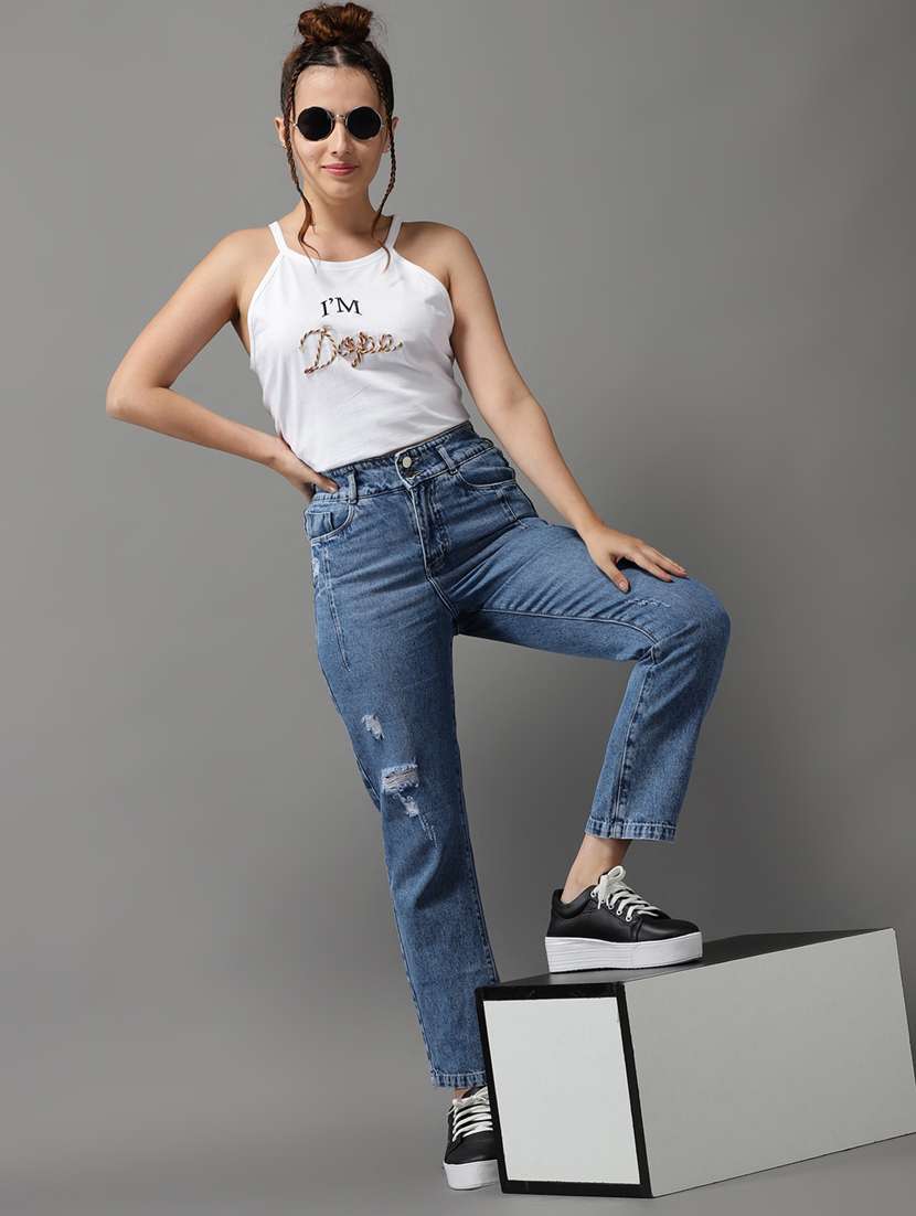 women's distress mom fit jeans - 18531100 -  Standard Image - 4