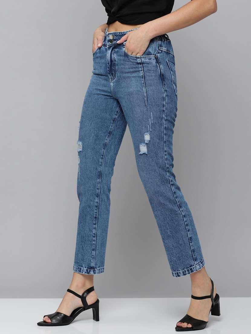 solid distressed high rise denim jeans - 18531101 -  Standard Image - 1