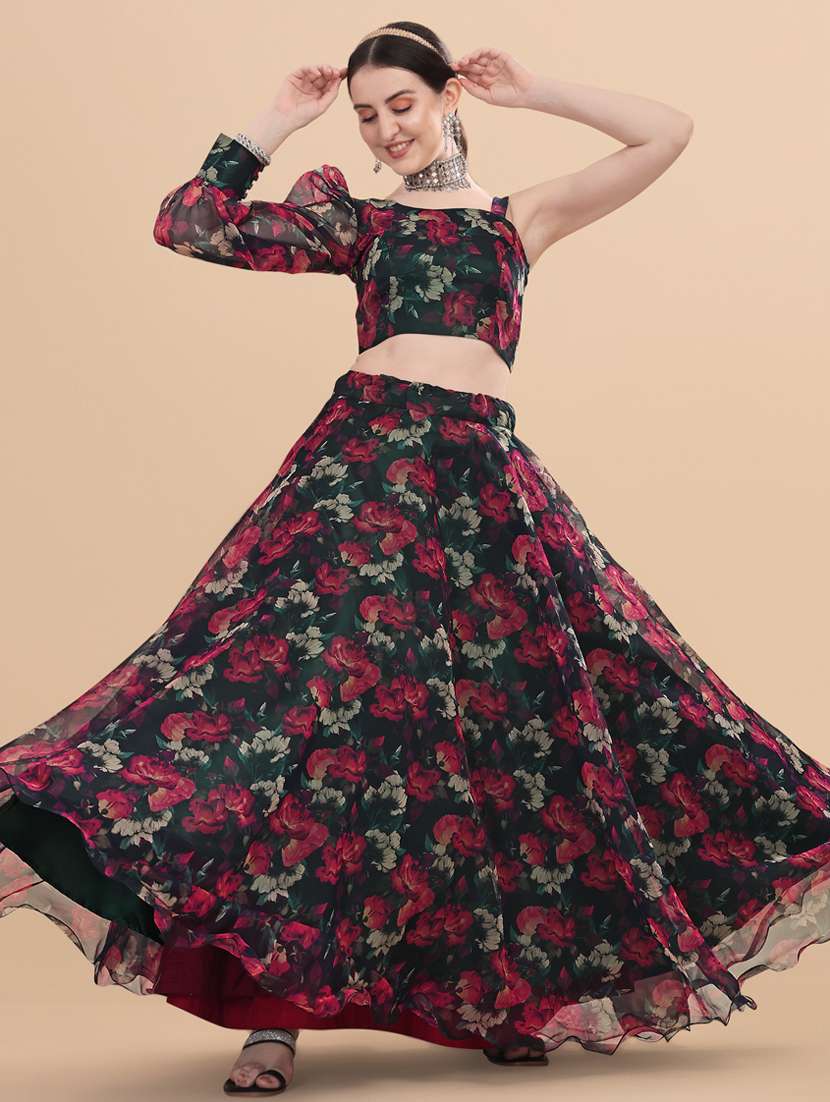 floral semi-stitched lehenga and choli with dupatta