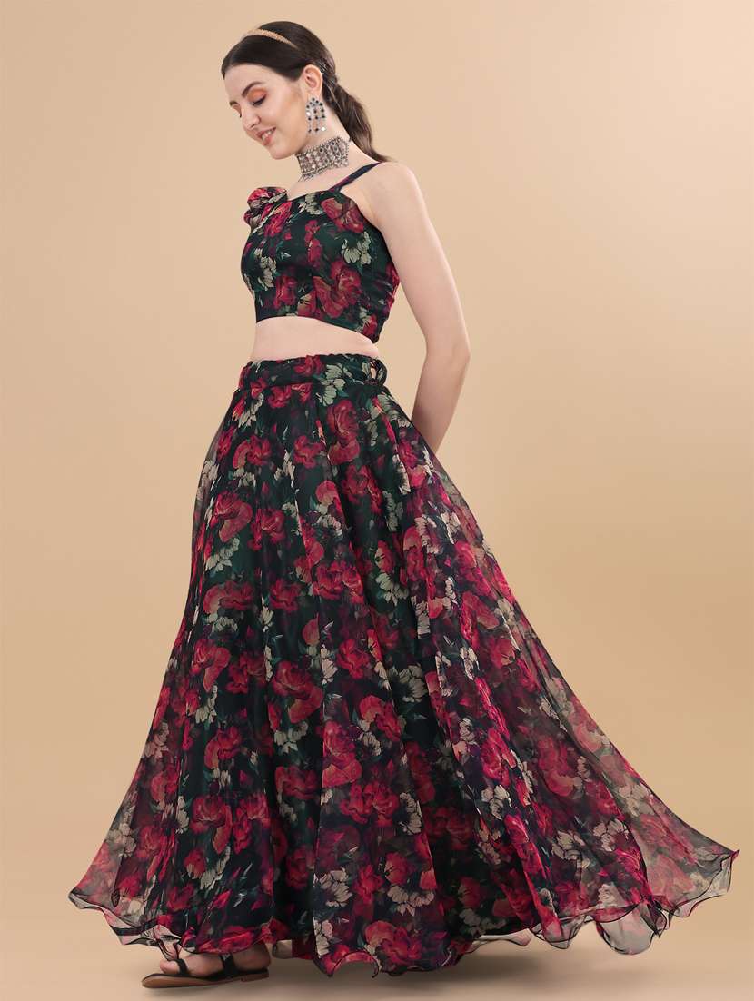 floral semi-stitched lehenga and choli with dupatta