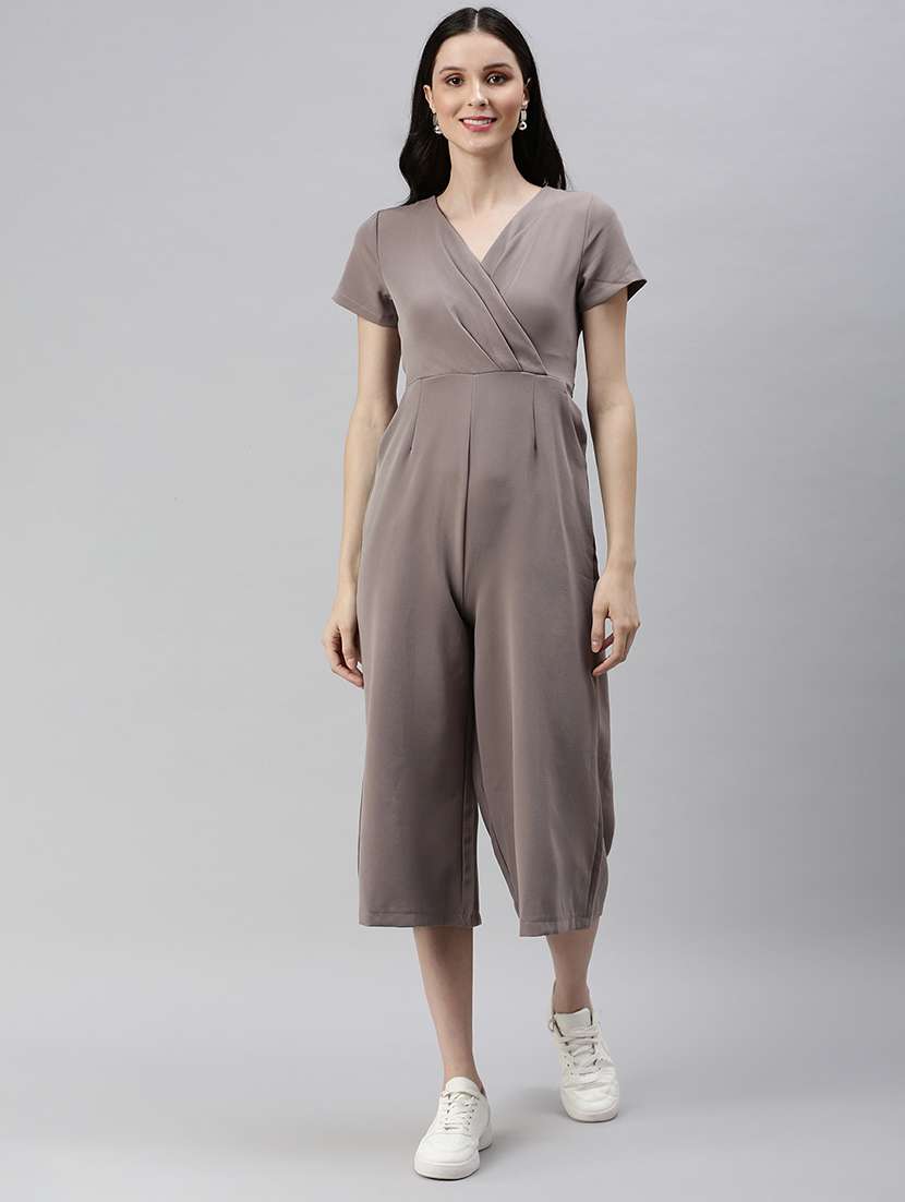 wrap neck solid jumpsuit