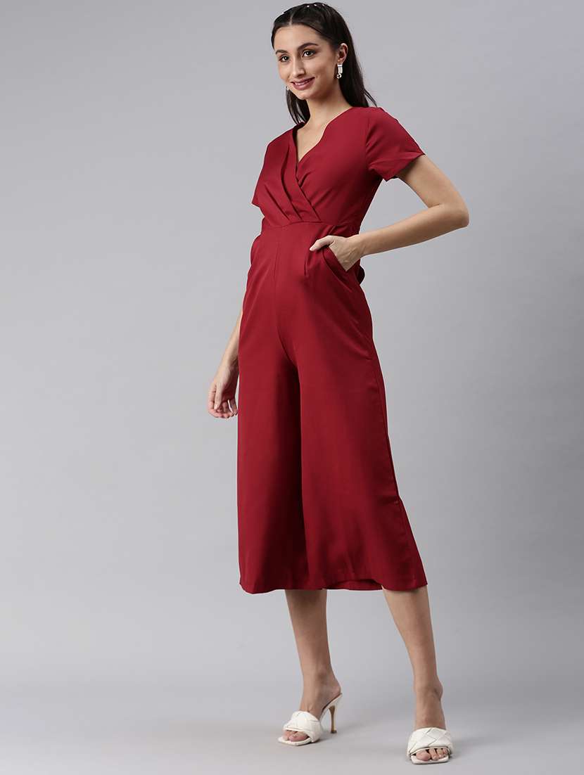 wrap neck solid jumpsuit - 18531248 -  Standard Image - 1