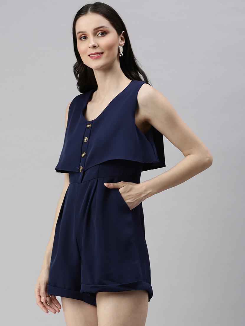 v-neck solid romper - 18531253 - Standard Image - 1