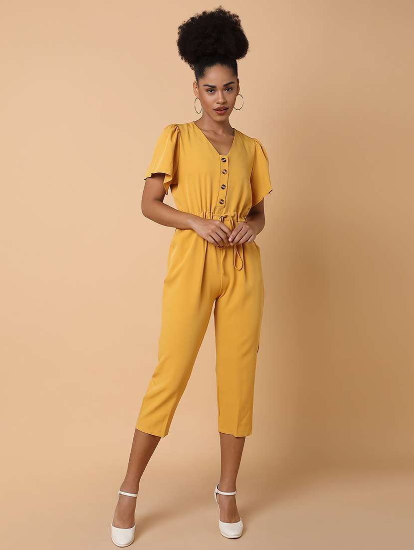 drawstring waist solid full leg jumpsuit