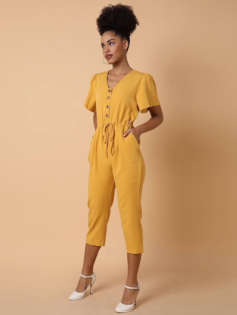 drawstring waist solid full leg jumpsuit - 18531255 -  Standard Image - 1