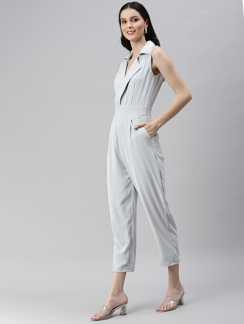 shirt collar solid full leg jumpsuit - 18531260 -  Standard Image - 1