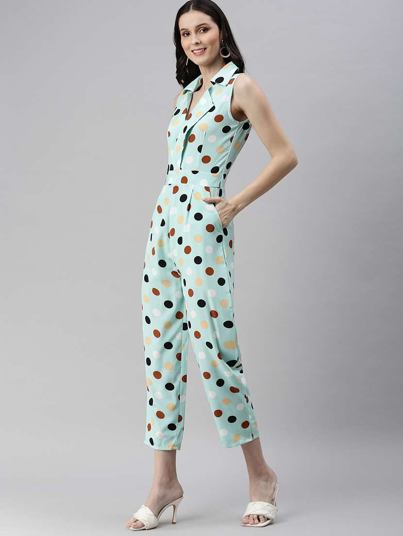lapel neck polka dot full leg  jumpsuit - 18531262 -  Standard Image - 1