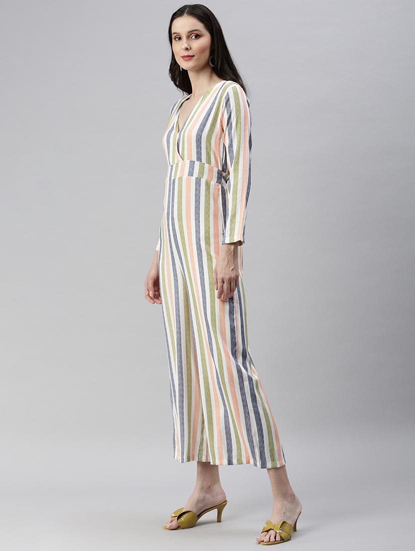 tie back striped full leg jumpsuit - 18531265 -  Standard Image - 1