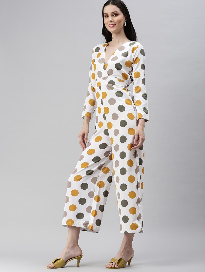 tie back polka dot full leg jumpsuit - 18531266 - Standard Image - 1