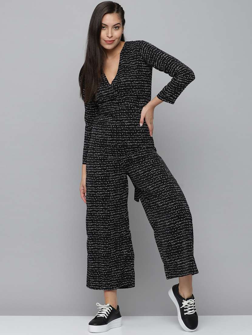 v-neck printed full leg jumpsuit