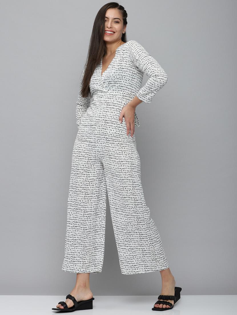 v-neck printed full leg jumpsuit - 18531281 - Standard Image - 1