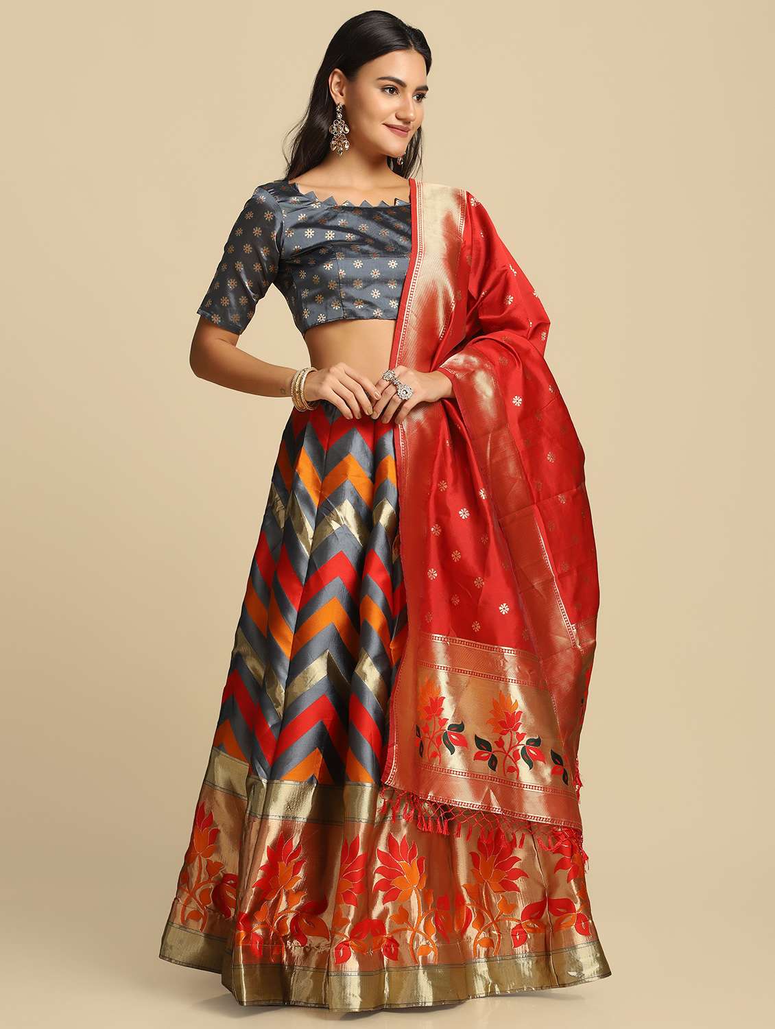 jacquard work semi-stitched lehenga choli with dupatta