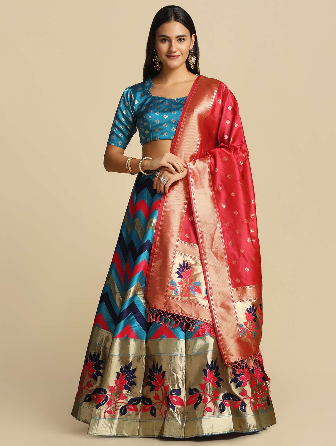 jacquard work semi-stitched lehenga choli with dupatta