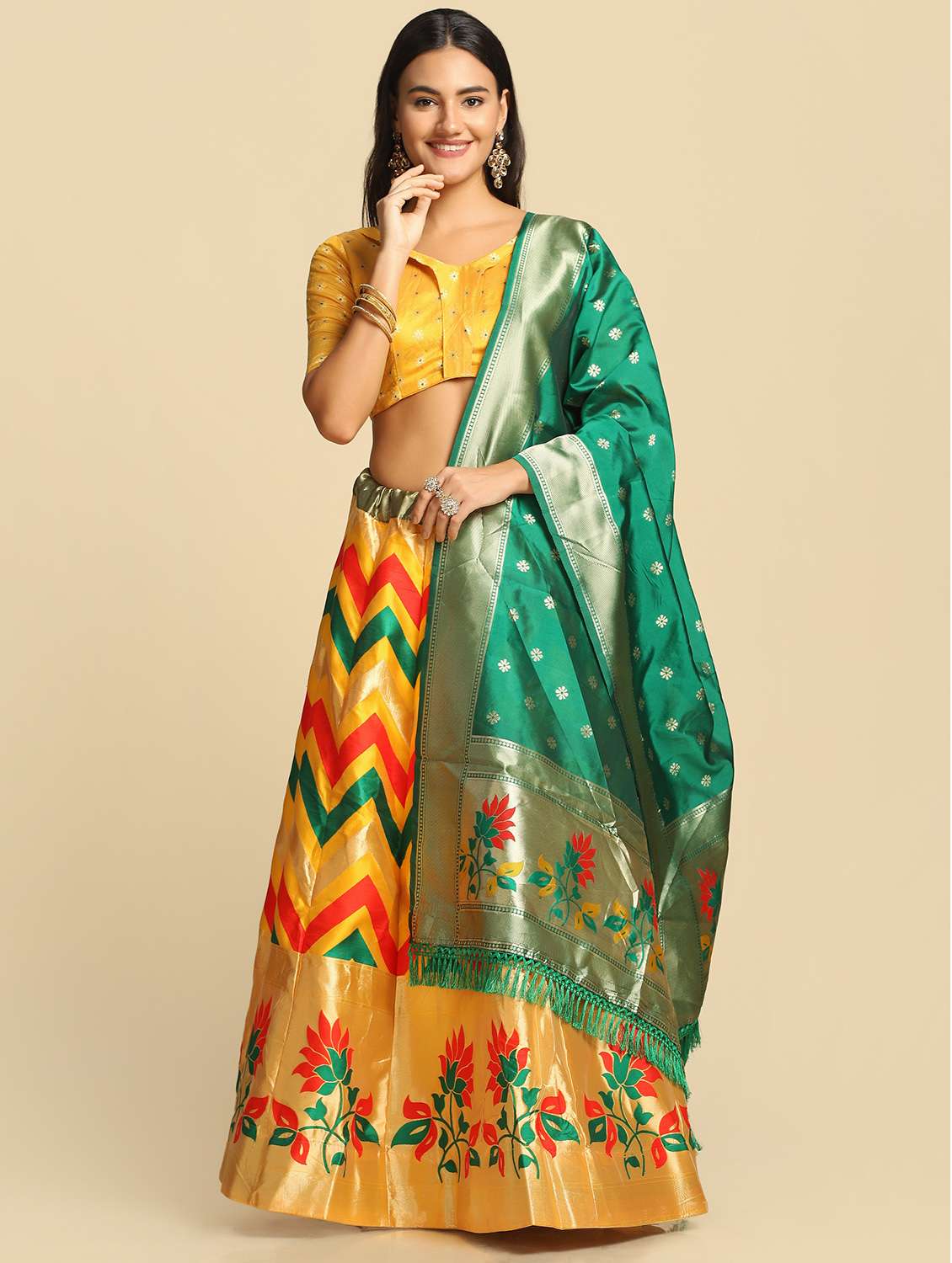 jacquard work semi-stitched lehenga choli with dupatta - 18531603 - Zoom Image - 0