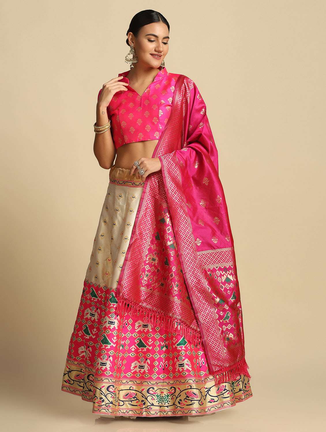 jacquard work semi-stitched lehenga choli with dupatta