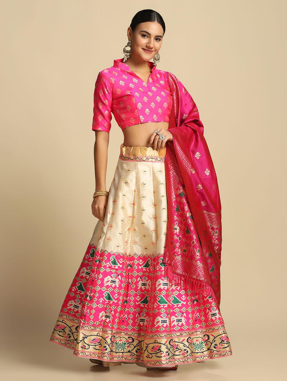 jacquard work semi-stitched lehenga choli with dupatta - 18531608 - Standard Image - 1