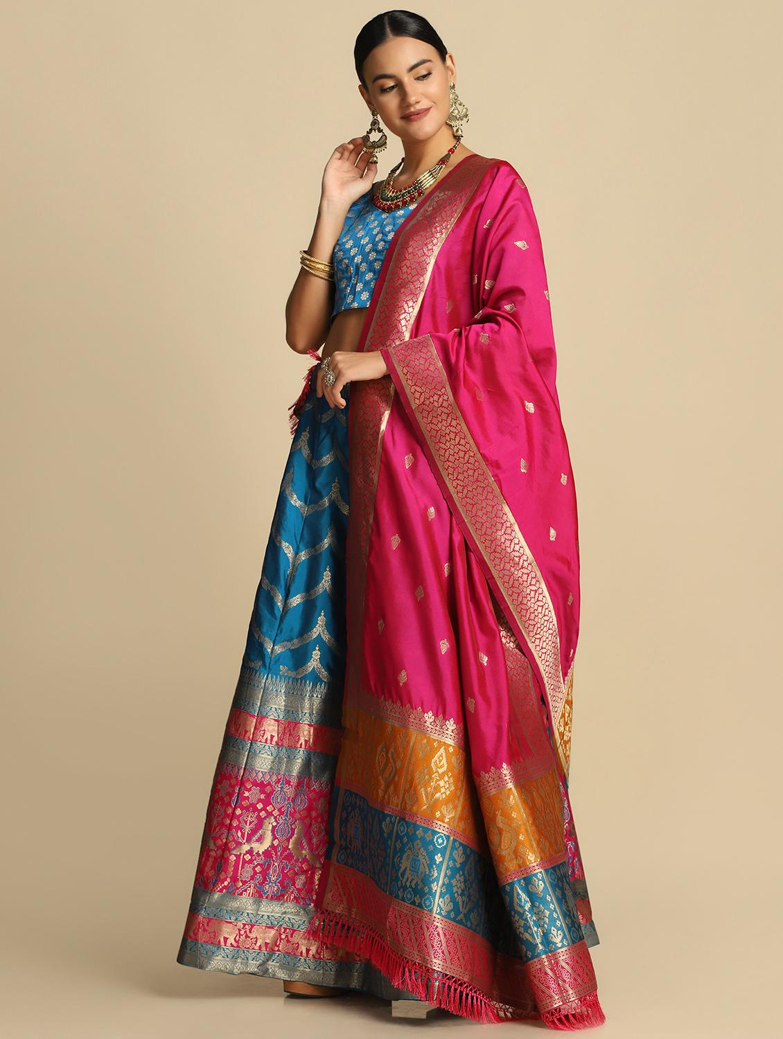 jacquard work semi-stitched lehenga choli with dupatta - 18531611 - Standard Image - 1
