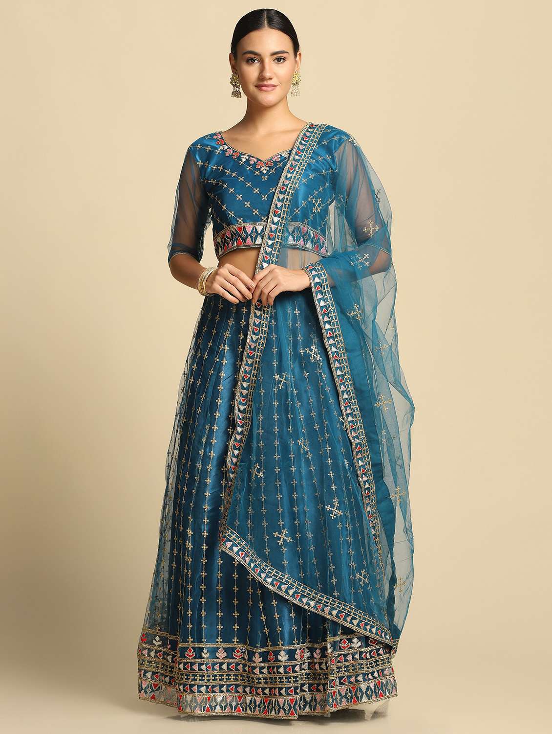 embroidered semi-stitched lehenga choli with dupatta