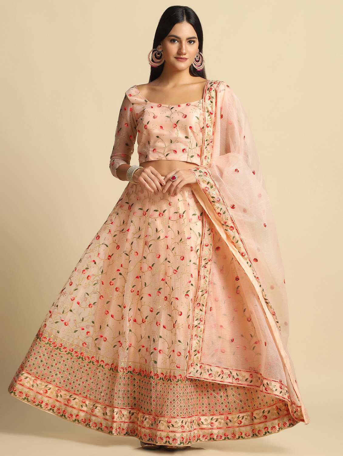 embroidered semi-stitched lehenga choli with dupatta