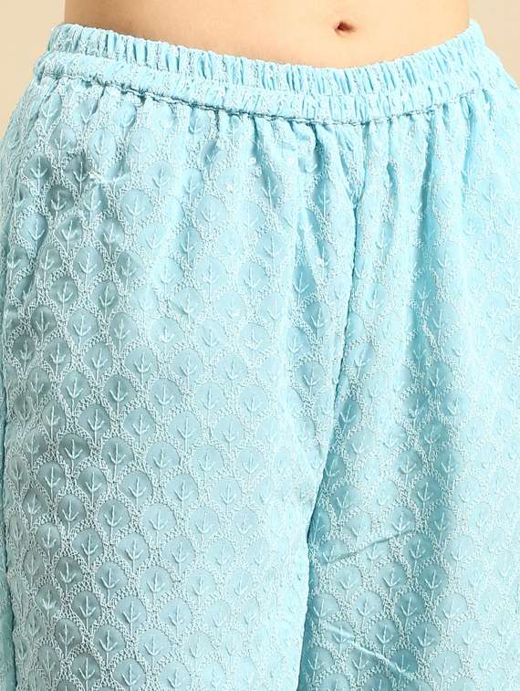 women light blue embroidered kurta pant set - 18532031 -  Standard Image - 4
