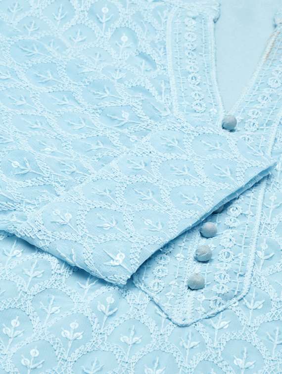 women light blue embroidered kurta pant set - 18532031 -  Standard Image - 6