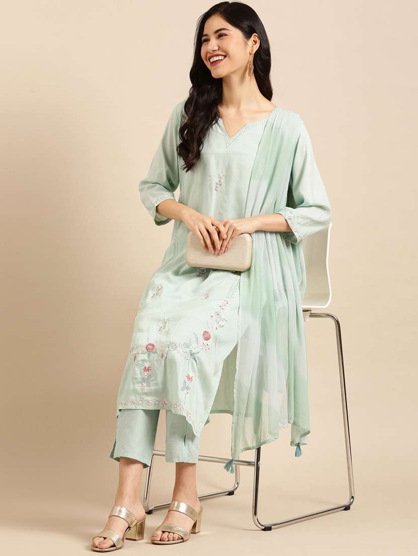 embroidered kurta pant set with dupatta - 18532045 -  Standard Image - 1