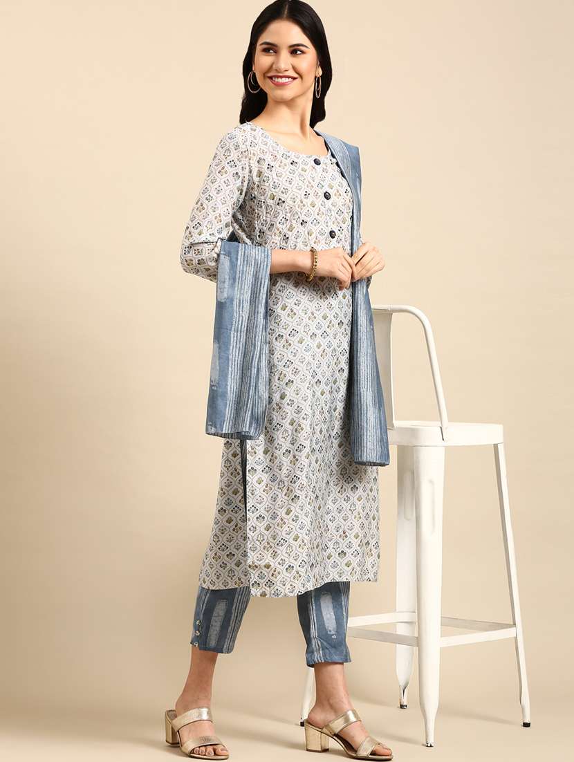 women three quarter sleeve kurta pant with dupatta set - 18532047 -  Standard Image - 1