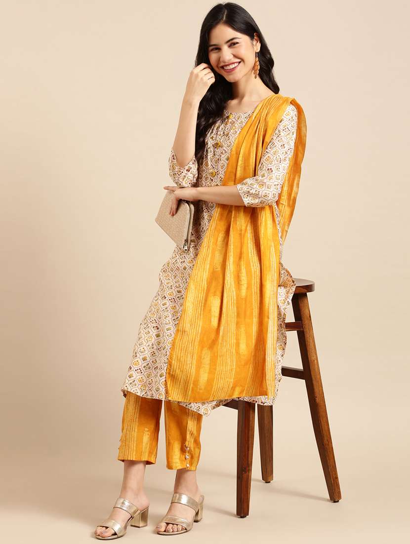 women three quarter sleeve kurta pant with dupatta set - 18532048 -  Standard Image - 1