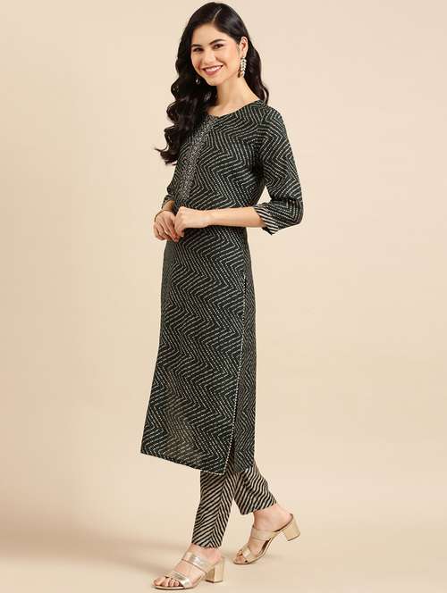 women bandhani printed round neck kurta pant set - 18532058 - Standard Image - 0