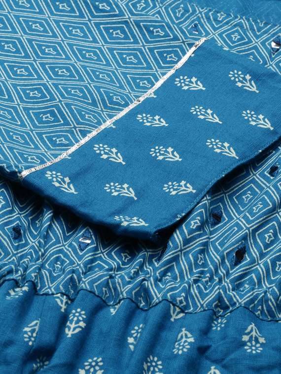 mirror work printed flared ethnic dress - 18532079 - Standard Image - 4