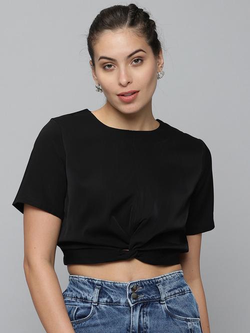 women's crop round neck top - 18532192 - Standard Image - 0