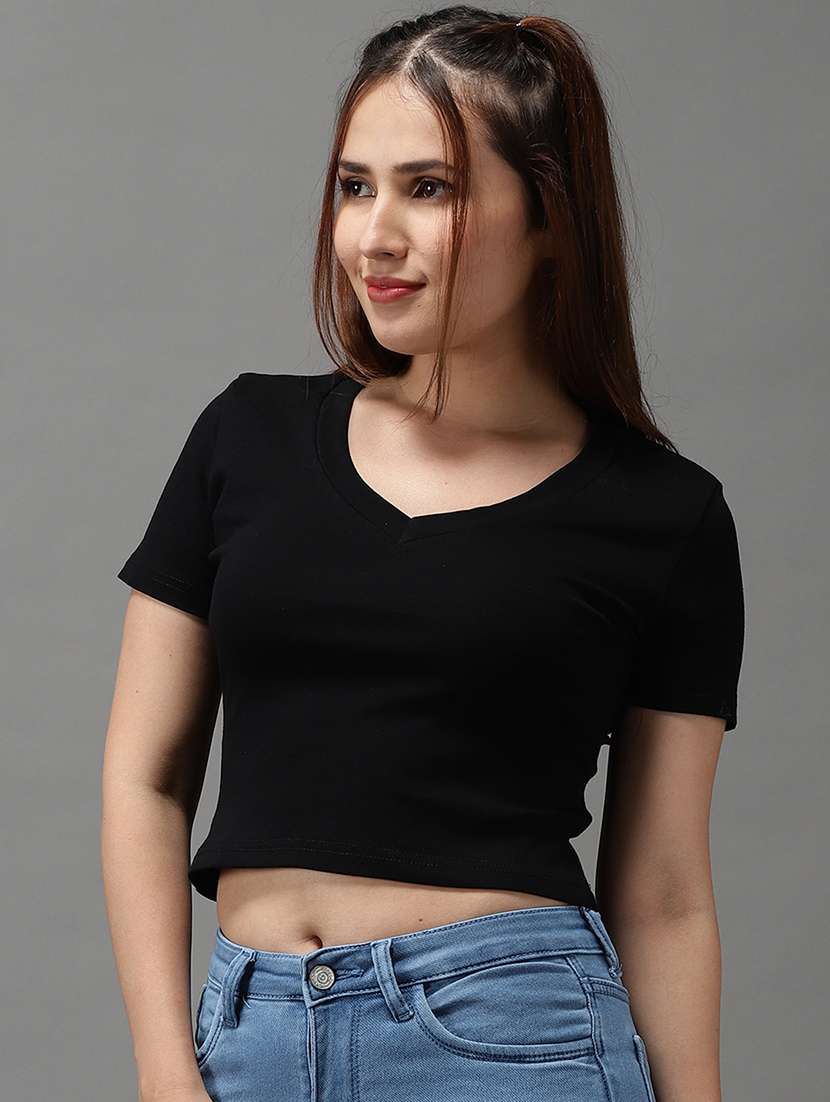 v-neck solid crop top - 18532217 -  Standard Image - 1