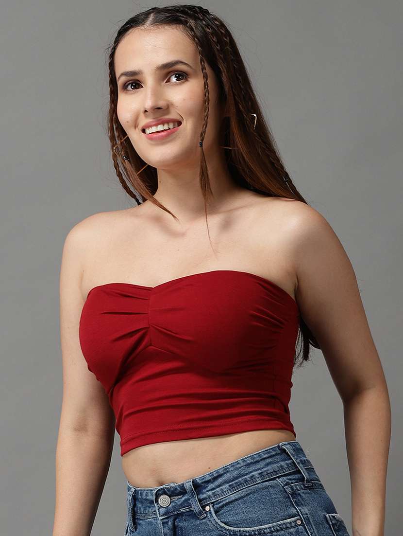 maroon solid crop tube top - 18532221 -  Standard Image - 1