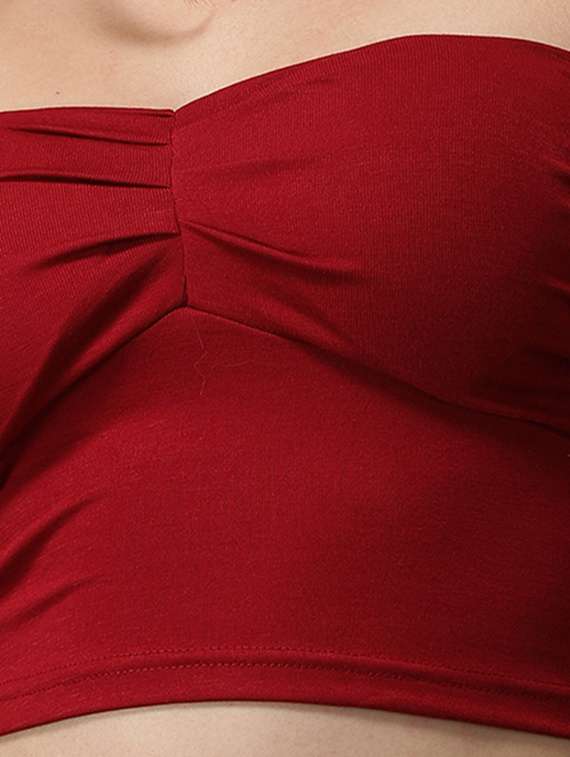 maroon solid crop tube top - 18532221 -  Standard Image - 4