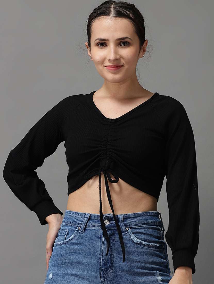 women's crop v neck top