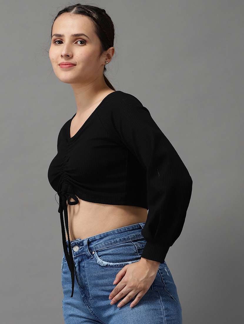 women's crop v neck top - 18532236 - Standard Image - 1