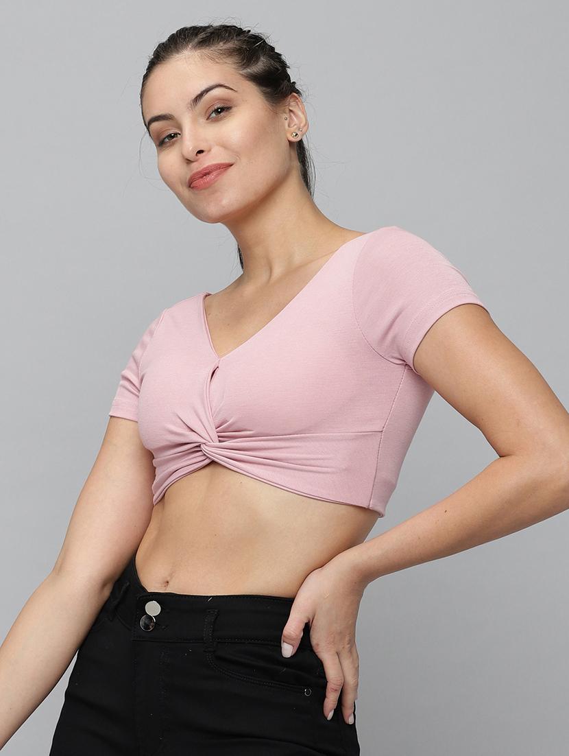 women's crop v neck top - 18532242 - Standard Image - 1