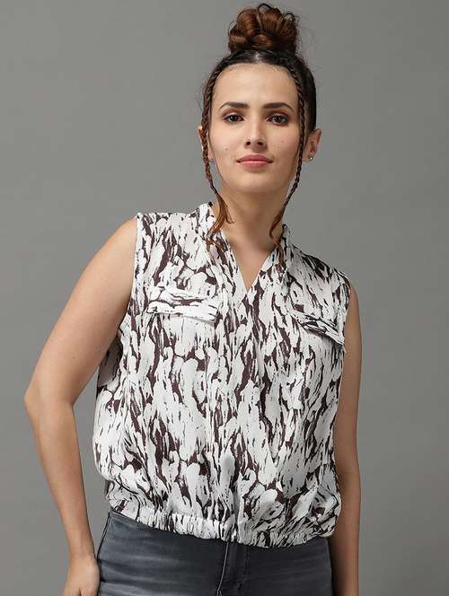 women's white printed v neck top - 18532272 -  Standard Image - 0