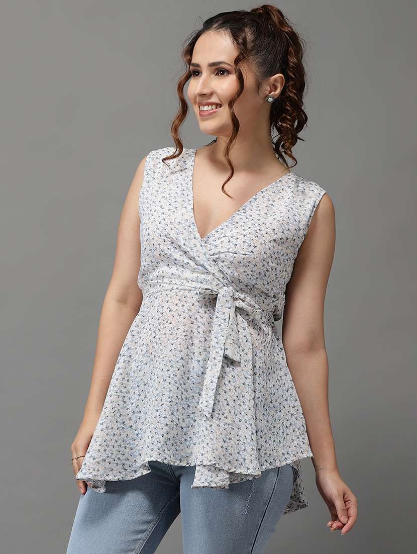 women's wrap v neck top - 18532293 - Standard Image - 1