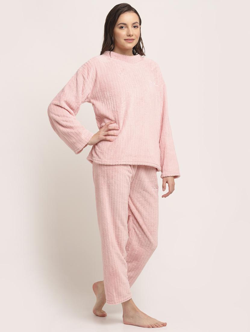 round neck solid nightwear pyjama set - 18532649 - Standard Image - 1