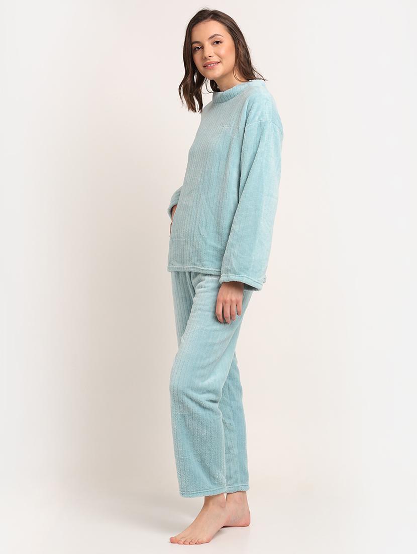 round neck solid nightwear pyjama set  - 18532651 -  Standard Image - 1