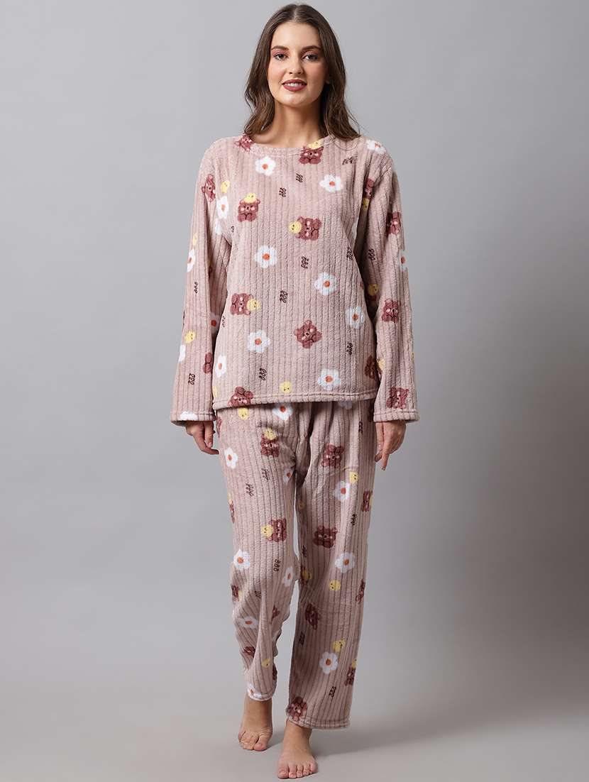 round neck printed nightwear pyjama set 