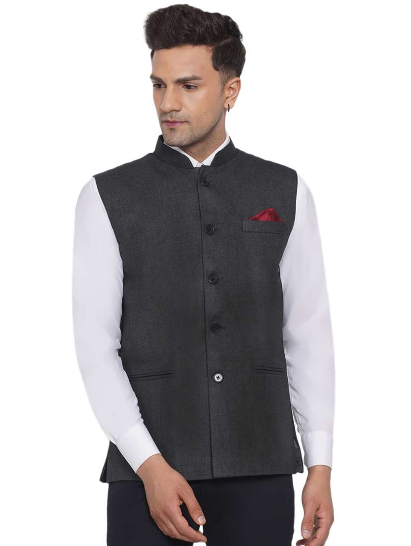 grey solid nehru jacket