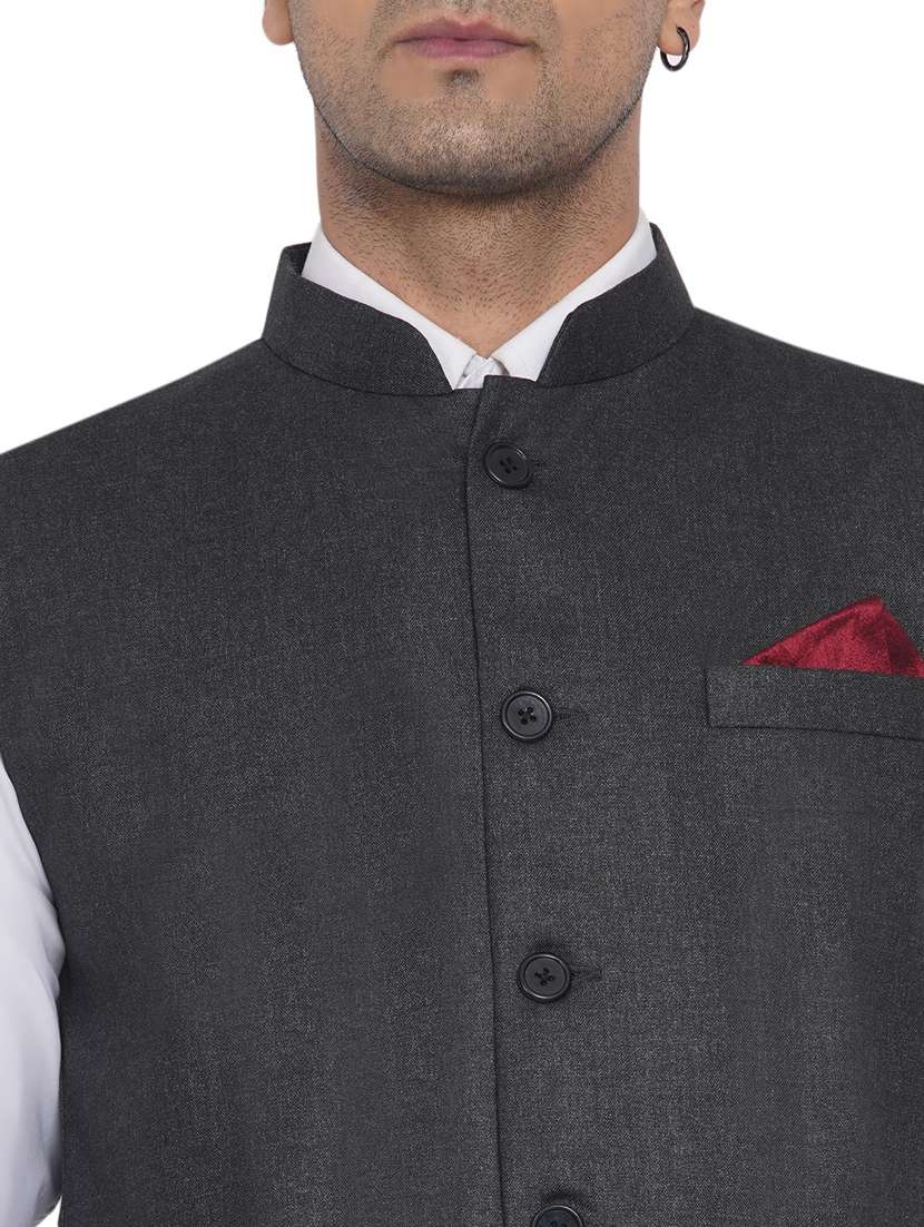 grey solid nehru jacket - 18532894 -  Standard Image - 4
