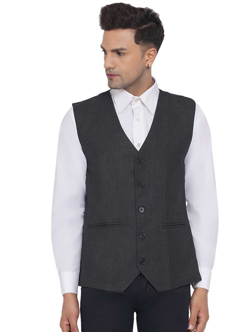 grey solid nehru jacket
